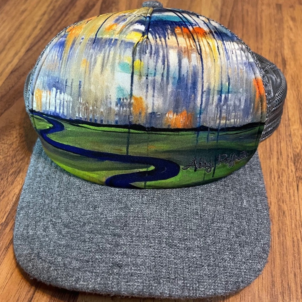 Art by Abby Paffrath Trucker Hat Jackson Hole Landscape Mesh Snapback Grey OSFM